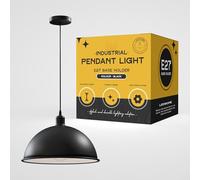 LEDSone Industrial Vintage Retro Style Ceiling Hanging Pendant Light with Black 40CM Dome Lamp Shade E27 UK Holder (Black)