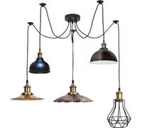 LEDSone Lámpara colgante de techo de metal industrial retro de 5 vías para bar, dormitorio, invernadero, comedor, vestíbulo, habitación de invitados (Forma 2 (negro, latón amarillo, cobre cepillado))