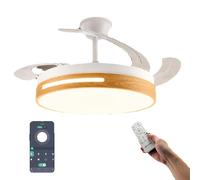 LEDSTOREPLUS - Ventilador de techo con luz y mando, modelo retráctil DC, ultra silencioso (desde 8,3 dB), regulable en 6 velocidades, con función verano/invierno y 3 temperaturas de color, ideal para