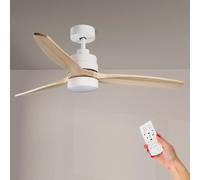 LEDSTOREPLUS - Ventilador de Techo Palas Madera 18W Blanco DC con Mando a Distancia y Modo Verano / Invierno, ideal para hogar moderno