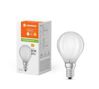 LEDVANCE Classic P40. Bombilla led esférica mate 220-240V 4W 2700K E14. La bombilla es enteramente de cristal. 470 Lumen. Equivalente a 40W. 15.000 Horas. 77 X 45mm. Luz cálida.
