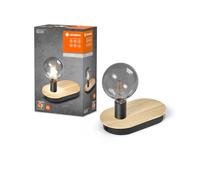 LEDVANCE Lámpara de mesa DECOR Wood Table TOUCH USB, negro, casquillo E27 para cambiar fácilmente la lámpara, puede equiparse con una lámpara normal o inteligente, protección IP20