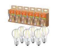 LEDVANCE Lámpara LED de ahorro de energía, bombilla de filamento de vidrio, E27, blanco cálido (3000K), 4 vatios, sustituye a la bombilla de 60W, muy eficiente y de bajo consumo, paquete de 6