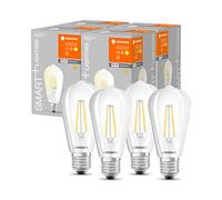 LEDVANCE Lámpara LED inteligente con tecnología WiFi, enchufe E27, regulable, blanco cálido (2700 K), reemplaza las lámparas incandescentes por 60W, filamento SMART+ WiFi Edison Regulable,paquete de 4