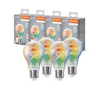 LEDVANCE Lámpara LED SMART+ MATTER, compatible con Google, Alexa, Apple, cristal blanco, 4,8W, 470lm, base E27, función RGBW y luz blanca, control por app o voz, vida útil de hasta 15.000 horas
