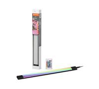 LEDVANCE Linear Edge Sensor Luminaria bajo mueble de alto voltaje con tecnología RGBW, 30cm, colores elegibles, regulable, 8W, 460lm, 3000K, luz blanca cálida, aluminio negro, IP20, control remoto