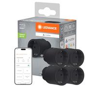 LEDVANCE SMART+ Indoor Plug, enchufe inteligente con Matter over WiFi, para integrar dispositivos tradicionales en el hogar inteligente, compatible con Alexa, Google y Apple, negro, paquete de 4