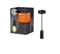 LEDVANCE Vintage 1906 Luminaria colgante ROUND E27, negro, máx. 25W (LED 15W), casquillo E27, baldaquín redondo, lámpara colgante de interior, combinada con lámparas inteligentes