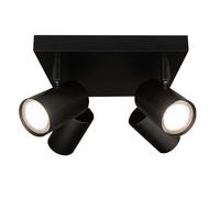 Ledvion - Foco de Techo LED, Negro, 4 Luces, Regulable, 5W, 4000K, Cuadrado, Casquillo GU10, IP20, Inclinable, Incluye Bombilla GU10
