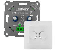 Ledvion - Regulador LED Dual 3-100 Watt, Incluye Placa Frontal Blanca, Universal, LED, Empotrado, Corte de Fase Descendente