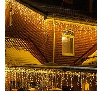 LEDYA 7.5M 200 LED Luces Navidad Exterio, Guirnalda Luces de Cascada con 8 modos y temporizador, IP65 Impermeable para Decorar Jardín, Aleros, Patios, Blanco Cálido