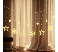 LEDYA Cortina de Estrellas de Navidad, 9 estrellas y 3 copos de nieve, 138 LED para ventana con 8 modos y temporizador, guirnalda con enchufe para decoración navideña, boda y fiesta (Blanco Cálido)