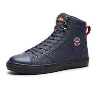 Lee Cooper LCSHOE022 Ropa de trabajo para mujer Unisex Estilo retro Béisbol Entrenadores de seguridad en el lugar de trabajo SB SRA Botas, Bota azul marino, 38 EU