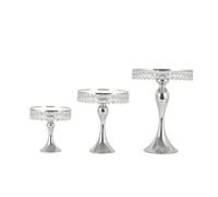 LeeQinersw 3 Piezas Soporte para Pasteles Hierro con Bandeja Espejo Reflectante Soporte Pedestal con Adornos Abalorios Facetadas Resistente para Bodas, Estilo D