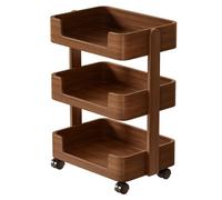 LeeQinersw Estantería de Libros de Madera con Carrito Librería Organizador Mueble Auxiliar Fabricada en Madera Maciza y con Ruedas de 360 Grados para, 3 Niveles