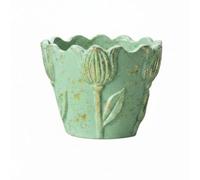 LeeQinersw Macetero Exterior Maceta Jardinera Tiesto Cemento con Drenaje Diseño Flor Embossed Apariencia Europea Adecuado para Balcón Patio Mesa Decoración Verde, Verde