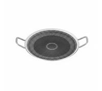 LeeQinersw Sartén para Parrilla Exterior de Acero Inoxidable Placa Redonda Diseño Doble Zona de Cocción Adecuado para Camping Cocinas Modernas, 34CM, All Steel
