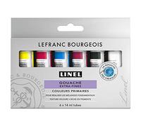 Lefranc & Bourgeois 301239 Linel Gouache - Pinturas de agua extrafinas y suaves con máxima intensidad de color, luminosidad para aplicación sin rayas, juego de mezcla de 6 colores primarios