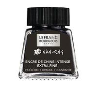 Lefranc Bourgeois 301321 Nan King - Tinta para caligrafía y dibujo, tinta pigmentada, color brillante, luminosidad para los mejores dibujos, caligrafía y bocetos, botella de 14 ml, color negro