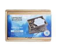 Lefranc Bourgeois Acuarela Fine - Caja de madera de 12 medio godets de acuarela profesional + paleta y pincel, colores surtidos