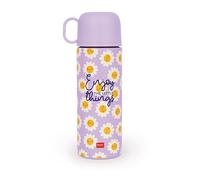 Legami - Botella Térmica, Taza incluida, capacidad máx 500 ml - Daisy | Ligero y duradero, 3 modos de bebida en un solo tapón, brocha de limpieza incluida, acero doble capa 18/8