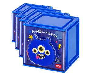 Legami - Cutie Cubes Caja de escritorio modular, Monster, organizador de escritorio, almacenamiento, hoja de pegatinas incluida, apilable, multifuncional, ABS, 90 x 90 x 100 cm (Paquete de 4)