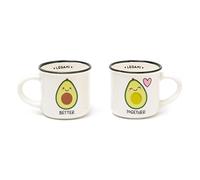 Legami Espresso for two, 2 tazas de café de porcelana New Bone, capacidad de 50 ml, tema aguacate, lavables en lavavajillas, aptas para microondas