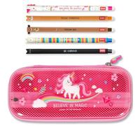 Legami Estuche y bolígrafo borrable WonderWow | Set de 5 adorables bolígrafos de Animales con Tinta termosensible + Estuche de 2 Compartimentos (Unicornio)