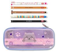 Legami Estuche y bolígrafo borrable WonderWow | Set de 5 adorables bolígrafos de Animales con Tinta termosensible + Estuche de 2 Compartimentos (Gatito)