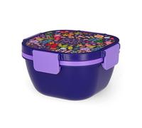 Legami - Fiambrera Flowers, 1 tenedor, 1 bandeja con compartimentos, 1 recipiente para especias extraíble incluido, capacidad 1700 ml, 19 x 10,7 x 19 cm