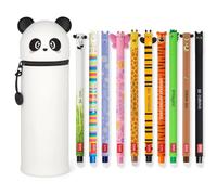 Legami - Juego de 10 bolígrafos de gel borrables + estuche Panda 2 en 1, con tinta de borrado termosensible, de tinta y diseños de barril, punta de 0,7 mm, juego de 2
