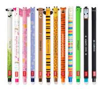 Legami – Juego de 12 bolígrafos de gel borrables, tinta termosensible, 0,7 mm, diseños animales
