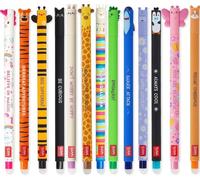 LEGAMI Juego de 13 bolígrafos de gel borrables con tinta de borrado termosensible, varios colores de tinta y diseños de barril, punta de 0,7 mm, motivos de animales