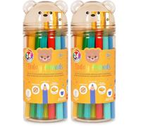 Legami - Juego de 24 lápices de colores con sacapuntas Teddy Friends, lápices para colorear, con forma de oso, resistentes, sin madera, colores brillantes, recipiente de PET reutilizable