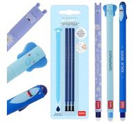 Legami - Juego de 3 bolígrafos de gel borrables + 3 recargas azules, con tinta termosensible, punta de 0,7 mm, diseño de tiburón, elefante y hipopótamo