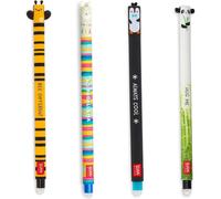 LEGAMI - Juego de 4 bolígrafos borrables de gel, abeja, llama, panda y pingüino, punta de 0,7 mm