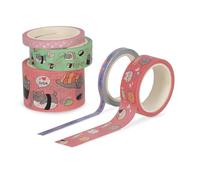 Legami - Juego de 5 cintas adhesivas, Tape by Tape, Kitty, longitud 5 m, cintas adhesivas de colores en papel, 3 cintas diferentes para grosor y fantasía