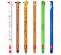 Legami - Juego de 6 bolígrafos de gel borrables con tinta de borrado termosensible, punta de 0,7 mm, unicornio, oso de peluche, jirafa, corgi, dinosaurio