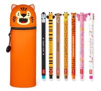 LEGAMI - Juego de 7 bolígrafos de gel borrables + estuche 2 en 1, con tinta de borrado termosensible, colores de tinta y diseños de barril, punta de 0,7 mm, juego 2 (tigre)