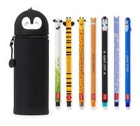 Legami – Juego de 7 bolígrafos de gel borrables con estuche pingüino 2 en 1, punta 0,7 mm