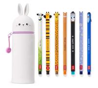 Legami - Juego de 7 bolígrafos de gel borrables + estuche Bunny 2 en 1, con tinta de borrado termosensible, de tinta y diseños de barril, punta de 0,7 mm