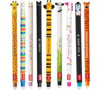 Legami - Juego de 9 bolígrafos de gel cancelables con motivos de animales, colores de escritura surtidos: jirafa, cebra, conejo, gatito, abeja, panda, unicornio, pingüino y tigre