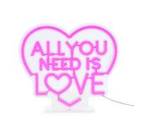 Legami - Letrero Luminoso LED con Efecto Neón, Decoración, Base Removible, Alimentación con Cable Type-C, Tema All You Need Is Love, Solo para Uso Interior