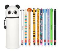 Legami - Paquete de 10 bolígrafos de gel borrables + estuche Panda 2 en 1, con tinta borrable termosensible, tinta de color y gama de diseños de cuerpo, punta de 0,7 mm