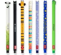 Legami - Paquete de 7 bolígrafos de gel borrables con tinta de borrado termosensible, gama de diseños de cuerpo, punta de 0,7 mm, panda, gato, abeja, llama, león,