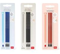 Legami - Recambio de tinta de gel borrable, juego de 3 paquetes de 3 minas, altura de 13 cm, tinta termosensible, azul, negro y rojo, punta de 0,7 mm (juego de 3 multicolores)