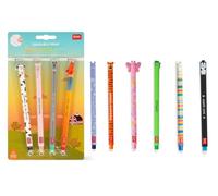 Legami Set de 10 bolígrafos de gel borrables, inspirado en animales de granja: hipopótamo, tigre, mariposa, dinosaurio, llama y pingüino