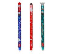 Legami - Set de 3 bolígrafos de gel borrables, edición navideña, bolígrafos con tinta borrable termosensible, rojo, azul, verde, bolígrafos navideños borrables, borra sin gastar el papel
