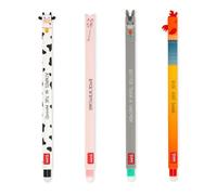 Legami - Set de 4 bolígrafos de gel borrable Farm Sweet Farm, bolígrafos con tinta borrable termosensible, negro, rosa, verde, rojo, borra sin consumir la hoja, punta de 0,7 mm