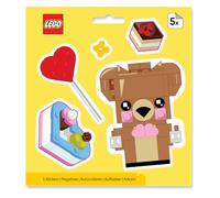 LEGO Sticker - Oso (53818), San Valentín, 5 pegatinas, 1 hoja, para botella de agua, portátil, cuaderno
